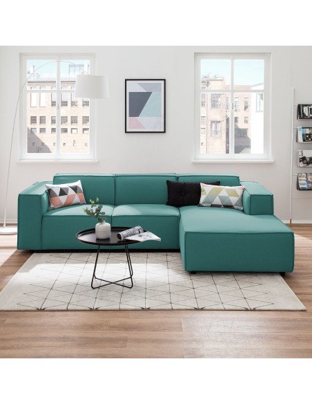 Olimpo - Sofá esquinero estilo moderno en tela color verde aqua
