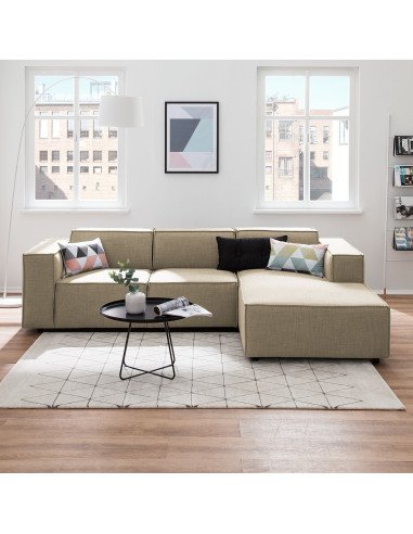 Olimpo - Sofá esquinero estilo moderno en tela color beige