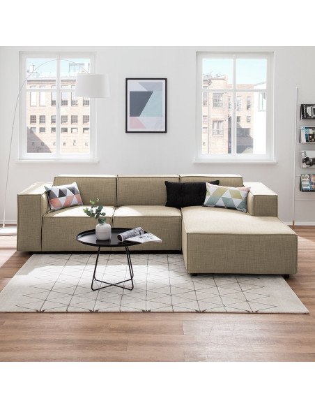 Olimpo - Sofá esquinero estilo moderno en tela color beige