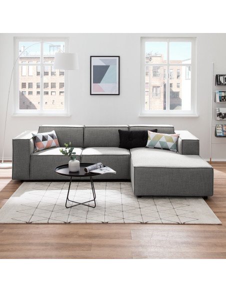 Olimpo - Sofá esquinero estilo moderno en tela color gris claro